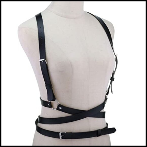 Punk Style Faux Leather Waist Harness Belt Adjustable Cincher Y2K Chic main image 4